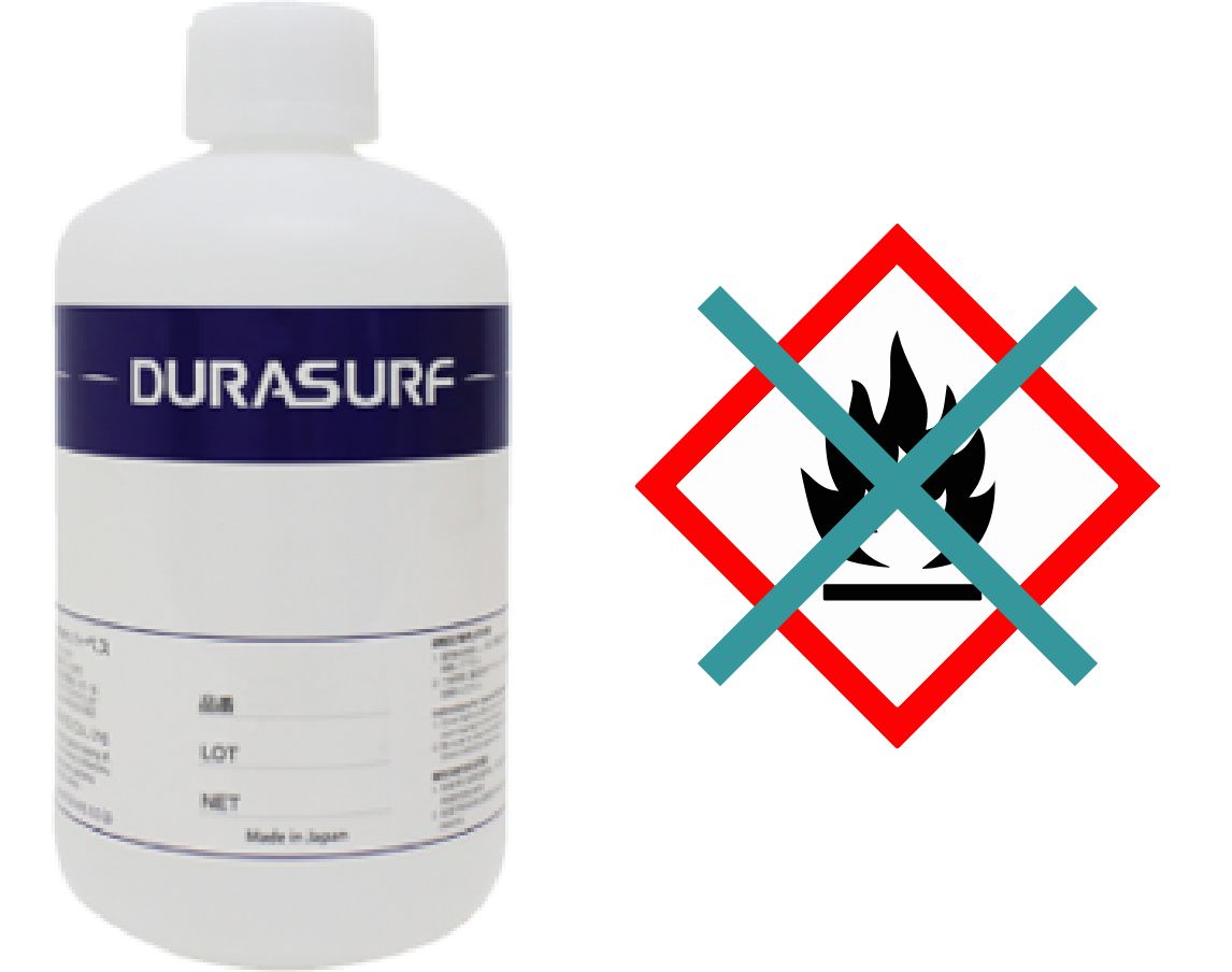 フッ素コーティング剤（DURASURF）は不燃性で安全。製品の保護にも役立ちます